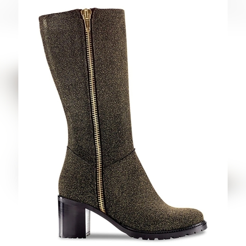 Ross & Snow-"Rosina" Black w Gold Glitter Sparkle Leather Boots-Size 9.5